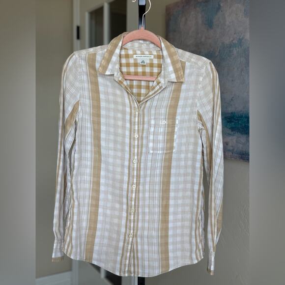 Banana Republic 100% Cotton Striped Plaid Button Down Shirt Size Women’s Small - Picture 2 of 6